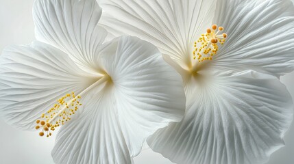 Delicate White Hibiscus Petals with Yellow Stamens.