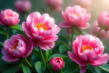 Bold peony blooms, lush green foliage, endless repeat, foliage, repeat tile, lush