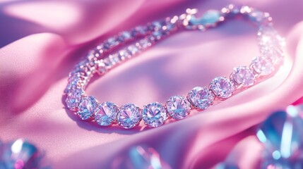 Fototapeta premium Diamond bracelet, pink silk, sparkle, luxury, ad