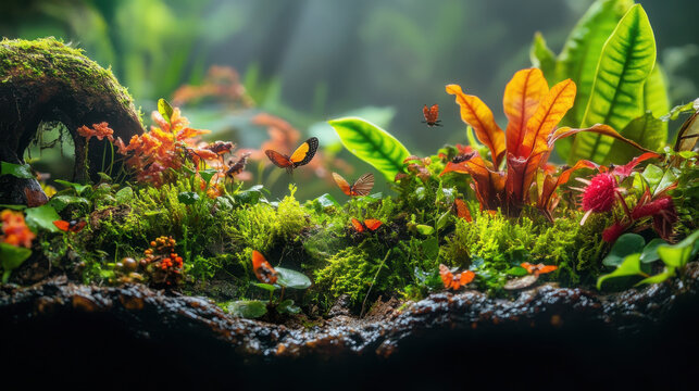 vibrant microworld of rainforest showcasing macro shots of insects and small animals in their natural habitats.