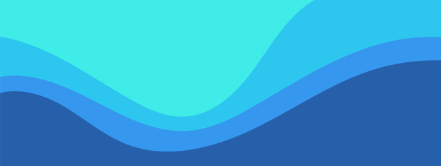 Aqua blue gradient wavy flow flat landscape background vector. Minimal blue banner wallpaper.