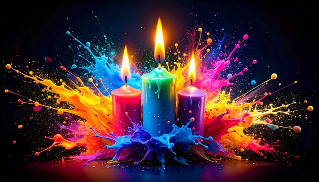 abstract beautiful painting of colorful candles with copy space background, graphic resource