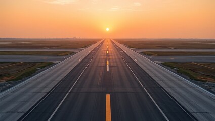Obraz premium Sunrise over the Airport Runway - Empty Space for Design