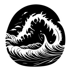 Naklejka premium Stylized monochrome ocean wave illustration, showcasing powerful crest and form