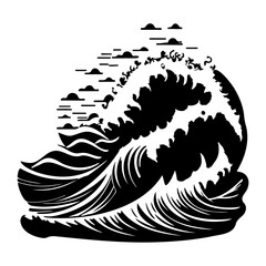 Monochromatic Wave Depiction with Sky Elements in a Graphic Representation