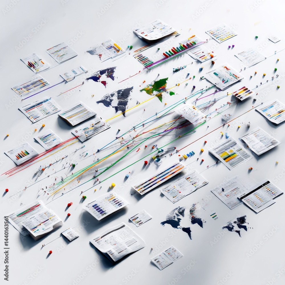 Leinwandbilder global data visualization: connecting points, tracking trends & insights on a world map, unveiling i