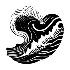 Stylized Monochrome Wave Illustration: Artistic Rendering of Aquatic Motion