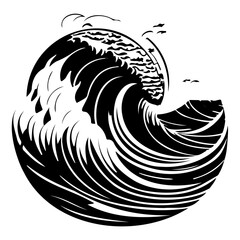 Circular ocean wave design showcasing nautical imagery with dynamic elements