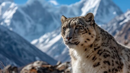Obraz premium Snow Leopard on Mountain Summit