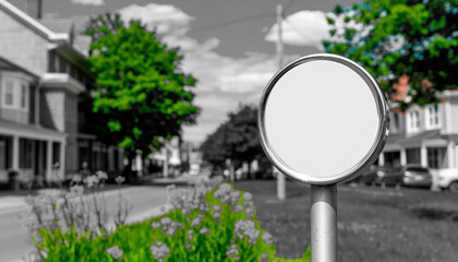 Selective Color Yellow Flowers in Black and White Town Scene