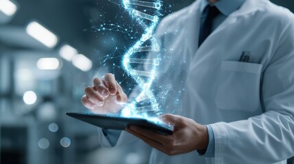 Futuristic Scientist with DNA Hologram