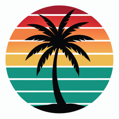 palm tree on retro vintage background isolated on white background sunset, summer vibes