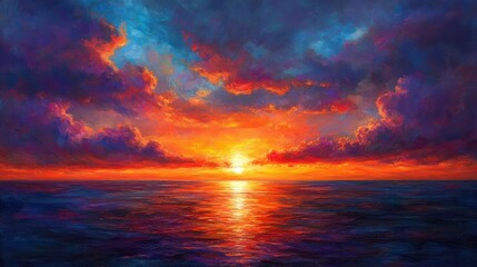 Fototapeta premium Dramatic sunset over ocean