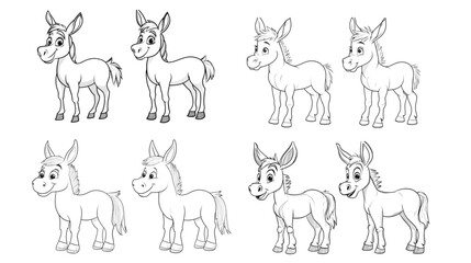 Fototapeta premium A friendly cartoon donkey with big ears, showcasing a playful and cute design, perfect for children's illustrations, animal-themed graphics, and fun, engaging artwork.