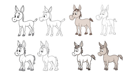 A friendly cartoon donkey with big ears, showcasing a playful and cute design, perfect for children's illustrations, animal-themed graphics, and fun, engaging artwork.