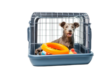 a dog in a cage