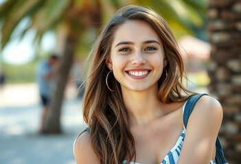 Fototapeta premium Photorealistic portrait of a smiling female outdoors