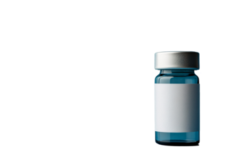 a blue bottle with a white label