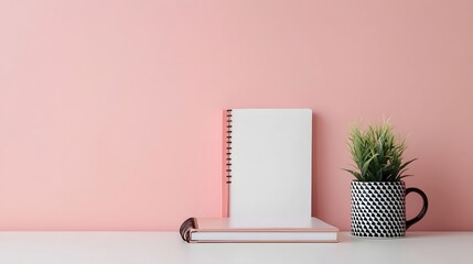 Minimalist Office Desk Setup with Stylish Stationery and Potted Plant