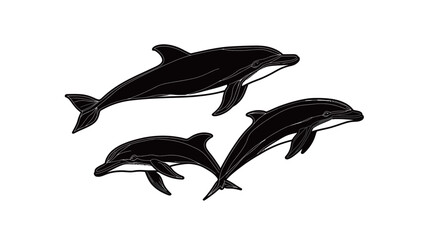 Naklejka premium A line art painting of dolphins swimming gracefully in the ocean, capturing their elegant movements in a minimalist and artistic style.