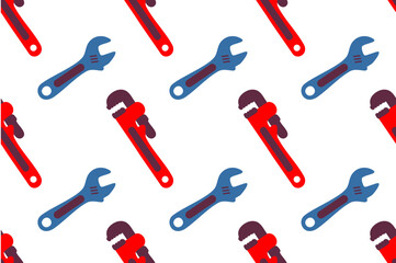 Seamless pattern with wrenches and pipe wrenches on white background