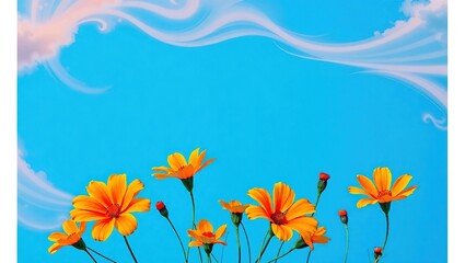 Abstract Wind Frame with Blue and Orange, Crocosmia Decor