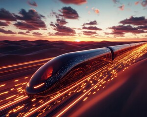 High speed train sunset journey