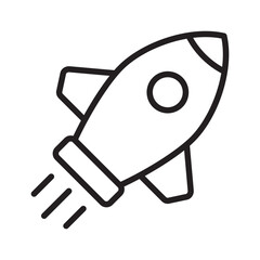 Cartoon rocket line icon. Flying rocket line icon.