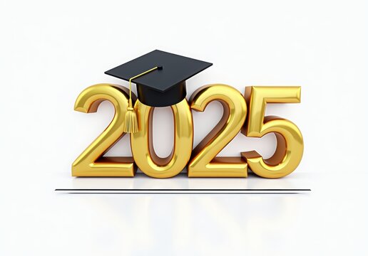 Golden numbers "2025" with a graduation cap on a textured background. A symbol of the end of studies and the beginning of a new stage. Ideal for presentations.