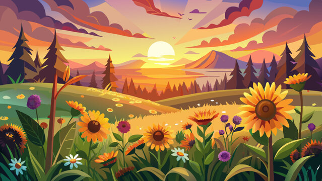 Very beautiful sunset beauty sunlight rural sunshine wildflower highcoloured flower sun meadow sunbeam sunflower sun beautiful wildflower nature sunflower flower ornamental sunflower setting field mea