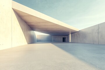 Obraz premium 3d render of abstract modern architecture with empty cement floor, minimal exterior, car presentation background