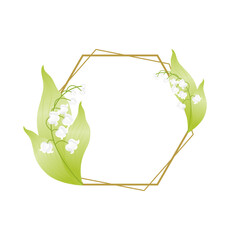 Hexagonal frame with lily of the valley flowers. Vector illustration.
