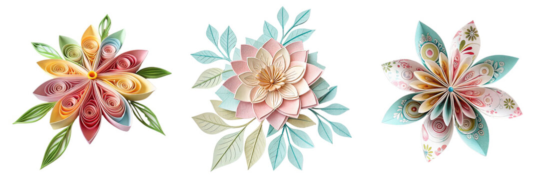 Set of  flower design made from with pepar cating isolated on a transparent background