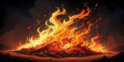 Fire on a black background.