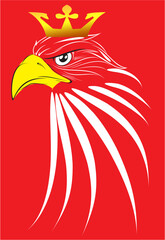 white and red composition with eagle's head in the middle