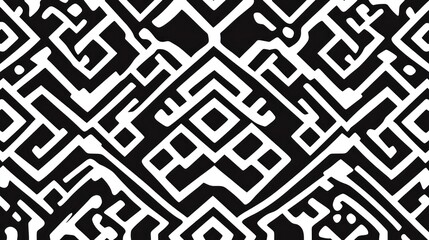Abstract black and white geometric pattern with intricate shapes and lines.