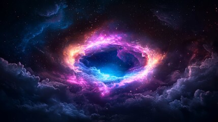 Cosmic Nebula with Vibrant Colors and Starry Background
