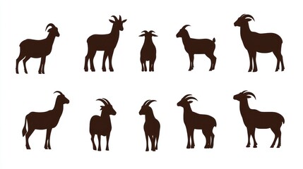 Obraz premium Mountain goats silhouettes collection, on white background. For prints, and web design