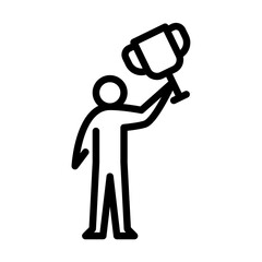 win a trophy outline icon. stickman line art illustration.