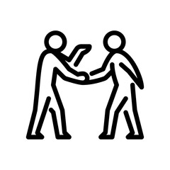 meet and handshake outline icon. stickman line art illustration.
