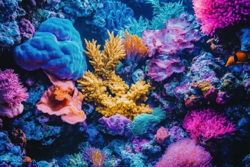 Fototapeta premium A vibrant coral reef with diverse colors and textures showcasing underwater marine life beauty and richness