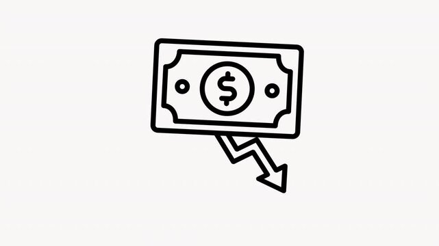 dollar bill with a downward arrow, symbolizing financial decline. Suitable for finance, economy, recession, and moneysaving concepts.

