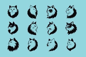 logo type of a cat head, labeled vector art design illustration.