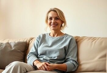 Fototapeta premium Relaxed female homebody in a cozy living room