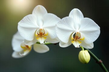 Luxurious, pristine white orchids, full bloom , isolated, bloom, nature