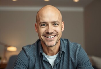 Obraz premium Bald man with warm smile and direct gaze