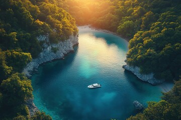 Obraz premium Aerial landscape from drone. Turquoise lagoon.