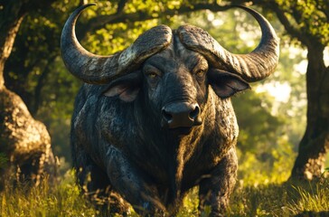 Fototapeta premium A powerful and majestic water buffalo with a muscular build