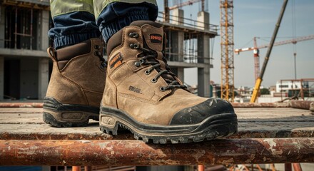 Enviornmentally Friendly Work Boots on Construction Site: Durable and Safe Footwear for Professionals
