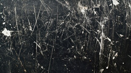 Detailed white scratch marks on a black background evoke the aesthetics of archival film damage